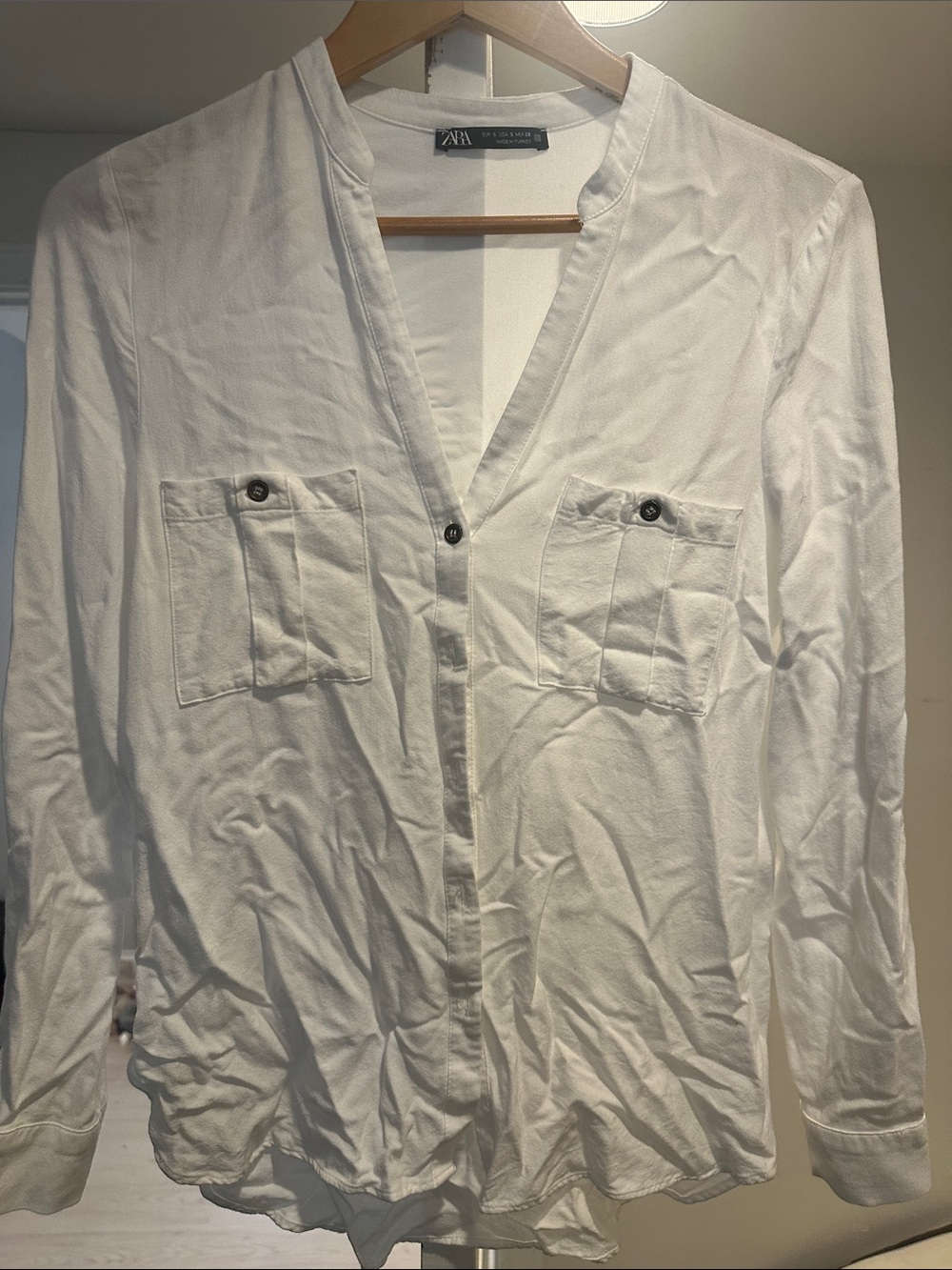 Zara White Lightweight V-Neck Shirt